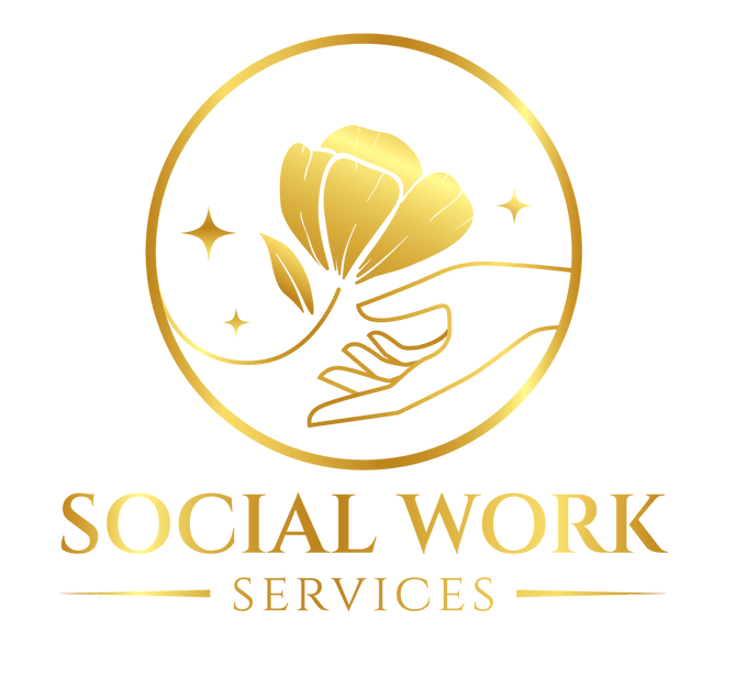 Social Work Services — hand holding a flower logo